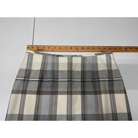 Katherine Kelly Plaid Pencil Skirt Womens Size 8 Gray Cream Lined Zip Back - Picture 2 of 11